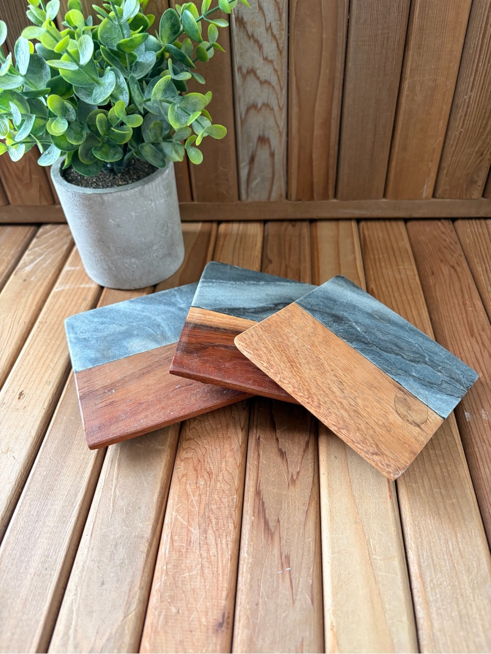Threshold Marble Stone & Acacia Wood Coasters - Set of 3